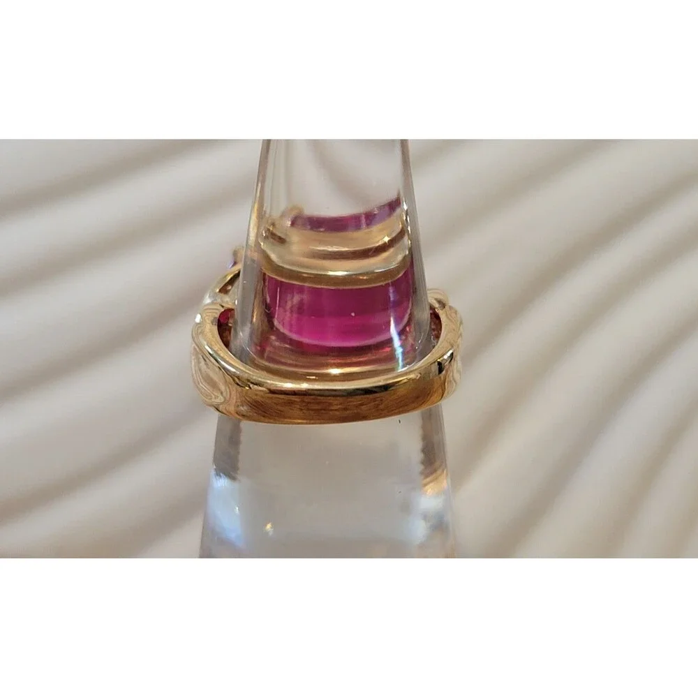 Lab Created Ruby Ring, Gold Plated, 925 Sterling Silver - Size 5 - 1980s